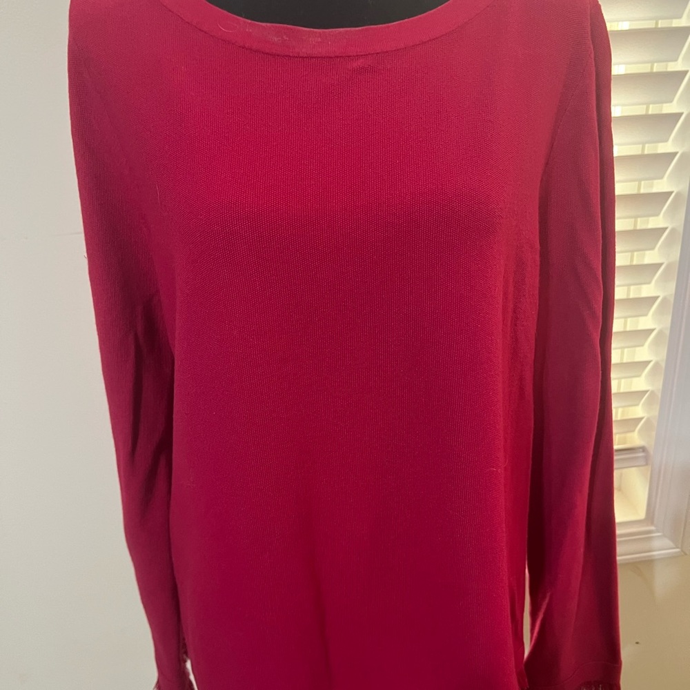 Ann Taylor Rich Red Long Sleeve Top with fringe on cuffs